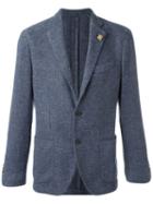 Lardini Floral Lapel Detail Textured Blazer, Men's, Size: 48, Blue, Silk/linen/flax/cotton/polyester
