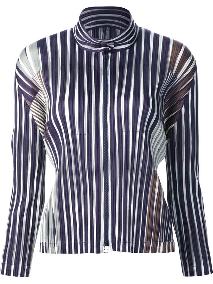 Pleats Please By Issey Miyake Zip Front Striped Top