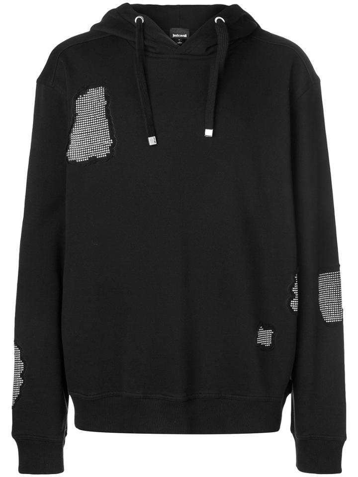 Just Cavalli Studded Patch Detail Hoodie - Black