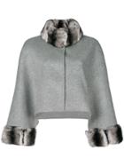 Liska Rabbit Fur Collar Coat - Grey