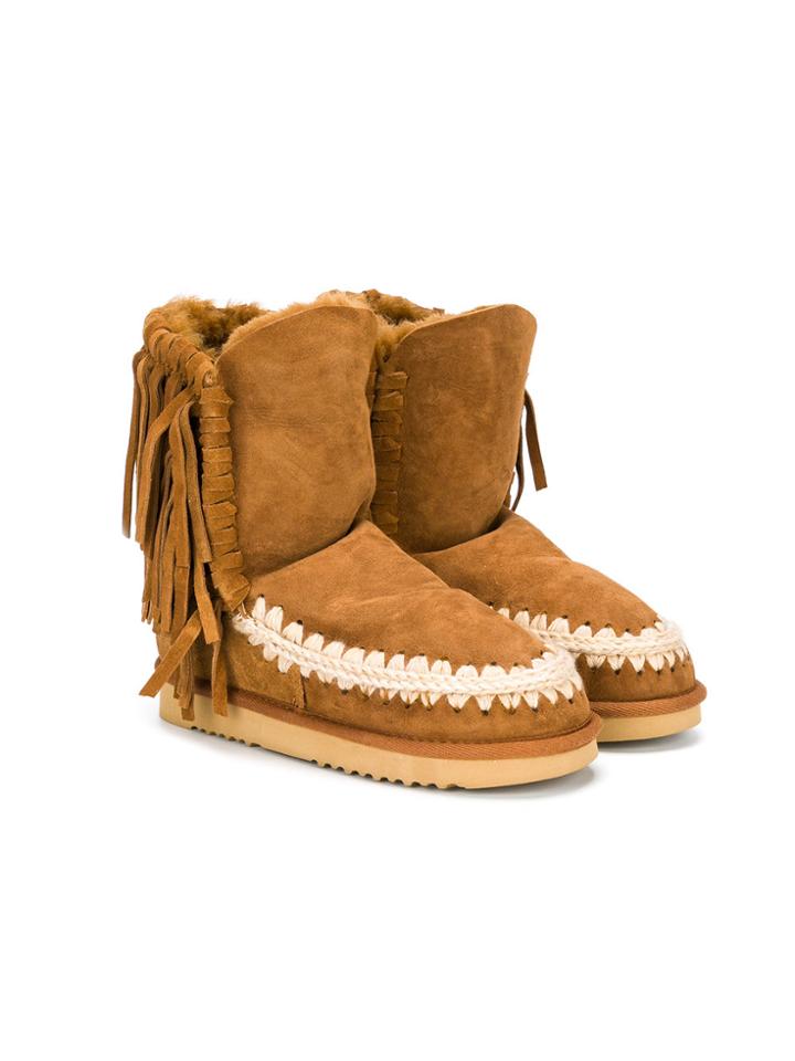 Mou Kids Fringe Detail Snow Boots - Brown