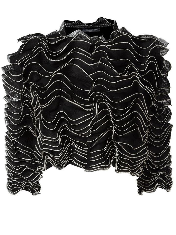 Alexander Mcqueen Frill Cardigan, Women's, Size: 40, Black, Viscose/polyester/polyamide/silk