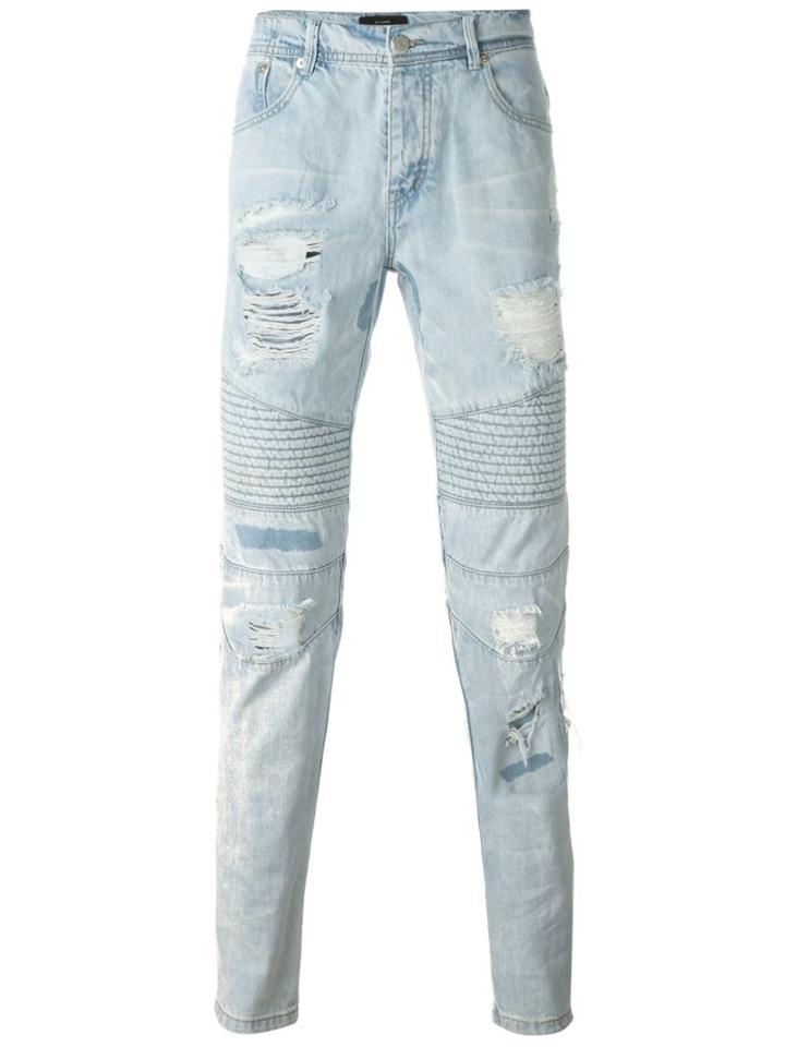 Stampd Ripped Biker Jeans, Men's, Size: 28, Blue, Cotton