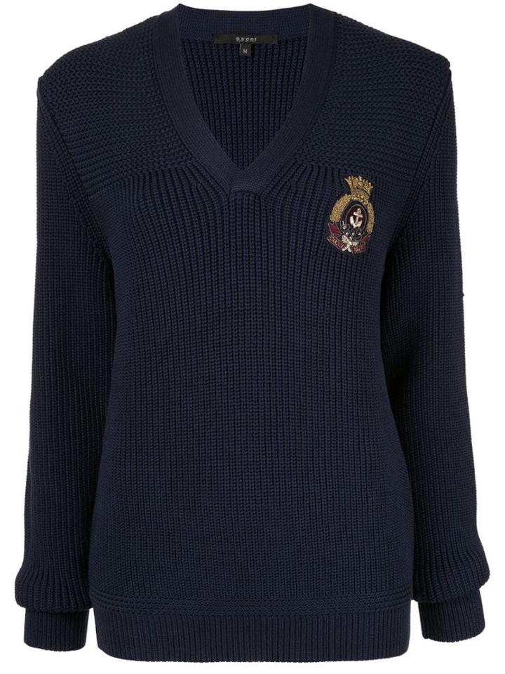Gucci Pre-owned Vintage Logos Long Sleeve Knit Sweater - Blue