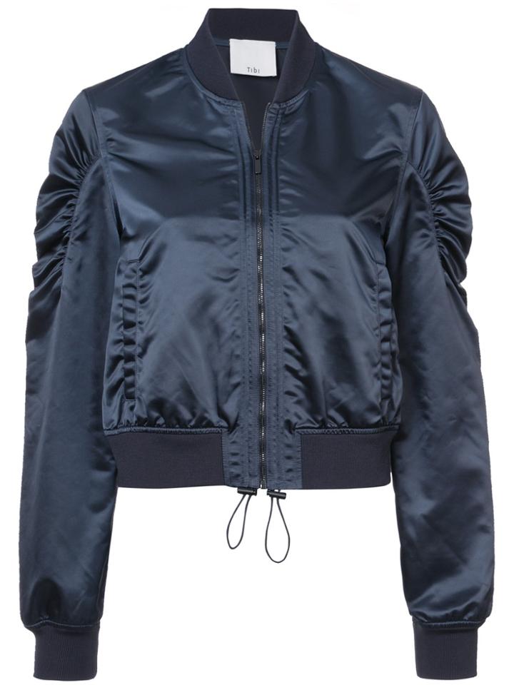 Tibi Cropped Bomber Jacket - Blue
