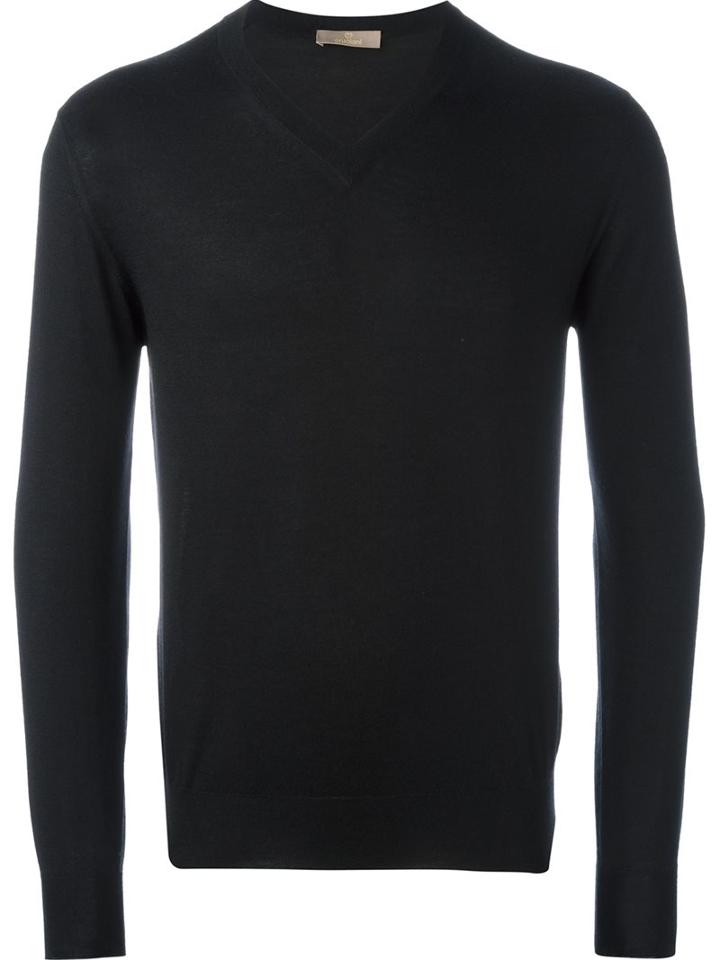 Cruciani V-neck Sweater, Men's, Size: 52, Black, Silk/cashmere