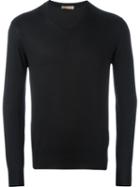 Cruciani V-neck Sweater, Men's, Size: 52, Black, Silk/cashmere