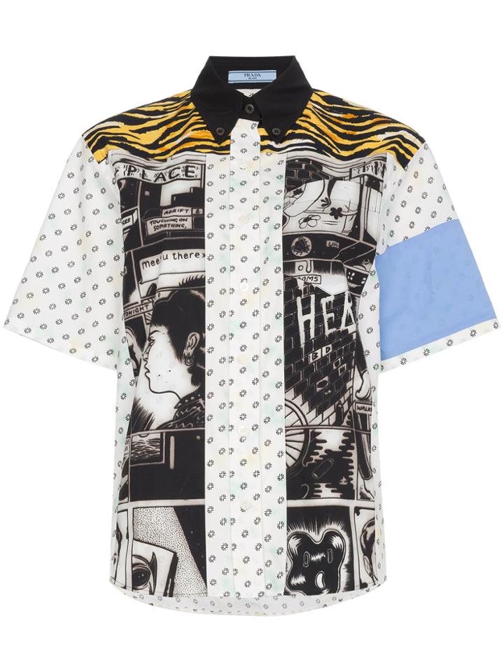 Prada Comic Print Contrast Shirt - Multicolour
