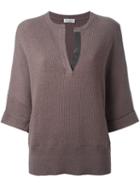 Brunello Cucinelli Split Neck Knitted Sweater, Women's, Size: Large, Nude/neutrals, Cashmere