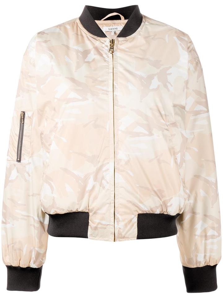 Ganni Camouflage Bomber Jacket, Women's, Size: 34, Nude/neutrals, Polyester