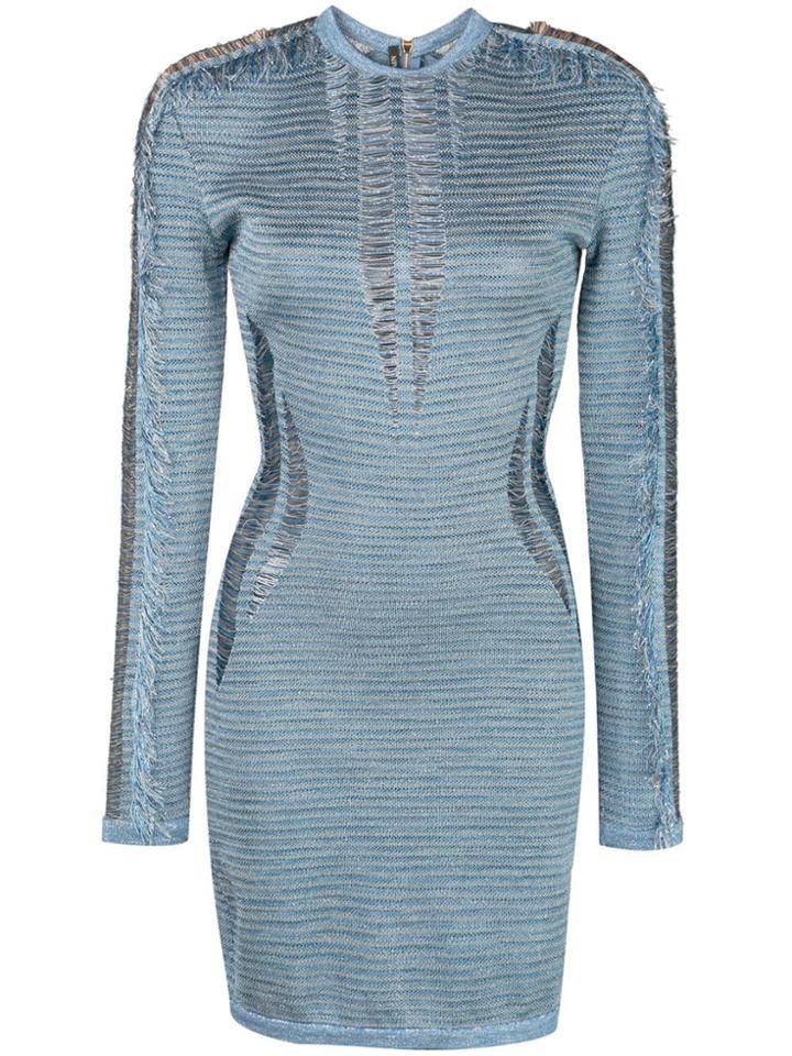 Balmain Distressed Detail Mini Dress - Blue