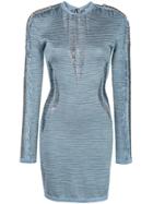 Balmain Distressed Detail Mini Dress - Blue