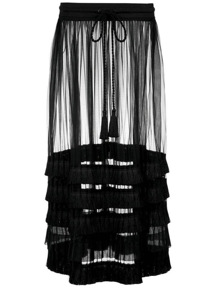 À La Garçonne Fringed Tulle Midi Skirt - Black