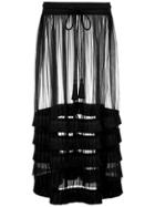 À La Garçonne Fringed Tulle Midi Skirt - Black