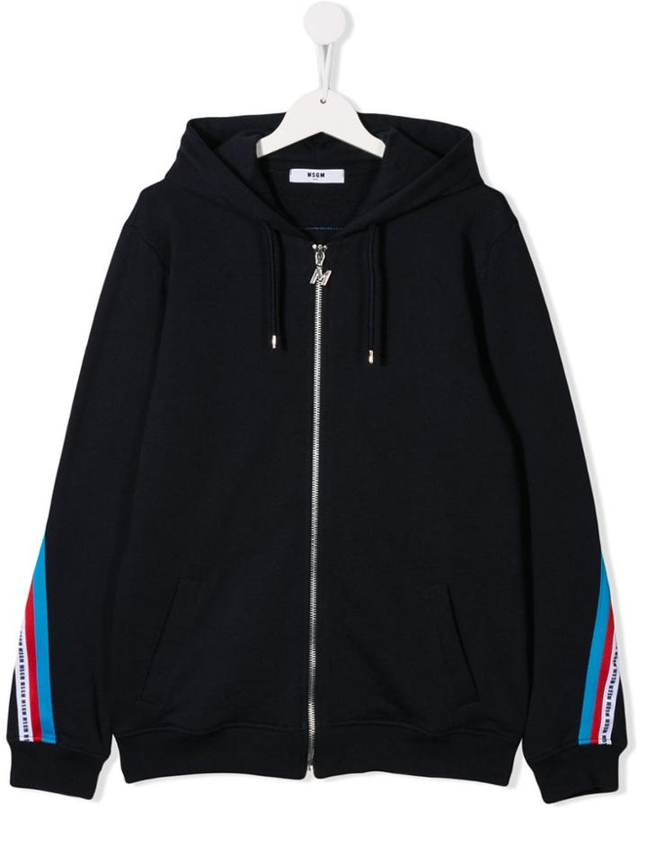 Msgm Kids Teen Stripe Detail Zipped Hoodie - Blue