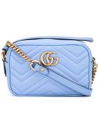 Gucci Gg Marmont Shoulder Bag, Women's, Blue, Calf Leather