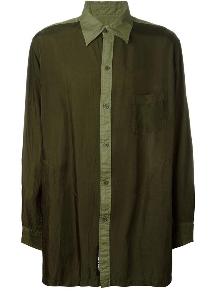 Yohji Yamamoto Two-tone Shirt, Men's, Size: 4, Green, Cupro/cotton
