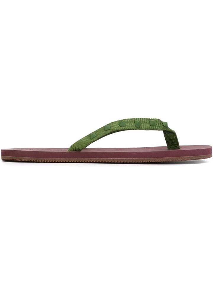 Valentino Garavani Rockstud Flip Flops, Men's, Size: 41, Green, Cotton/rubber