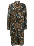 Salvatore Ferragamo Leaves Print Shirt Dress - Brown