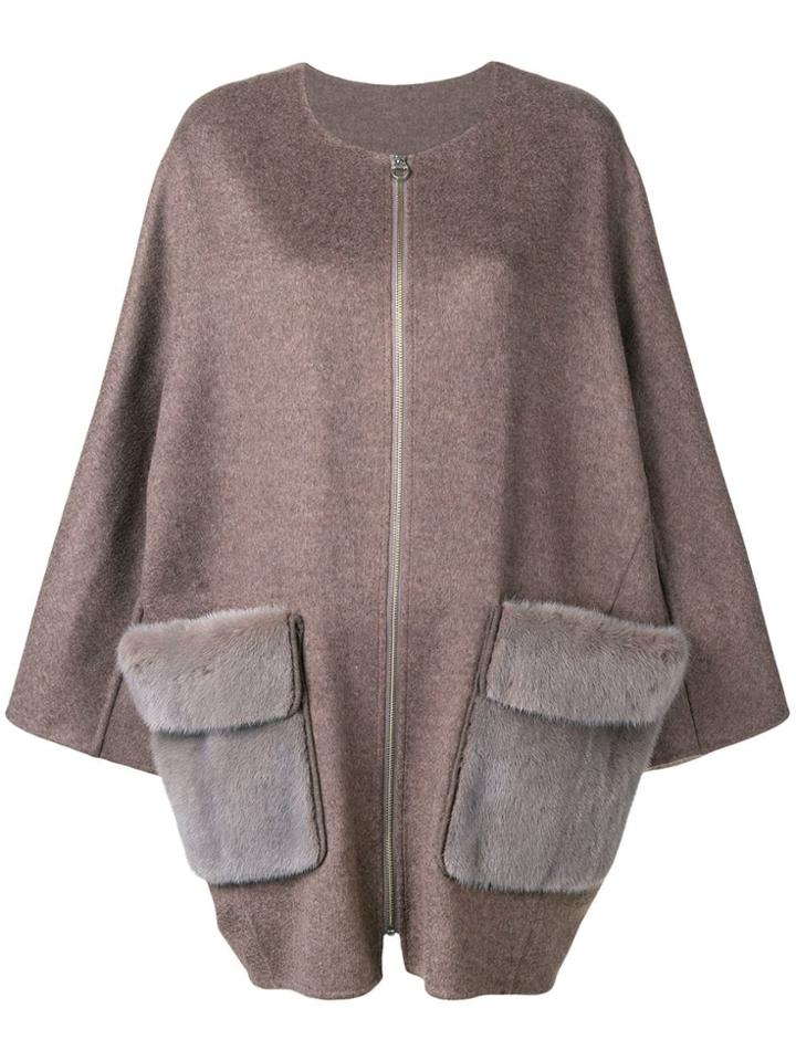 Liska Mink Fur Pocket Coat - Brown