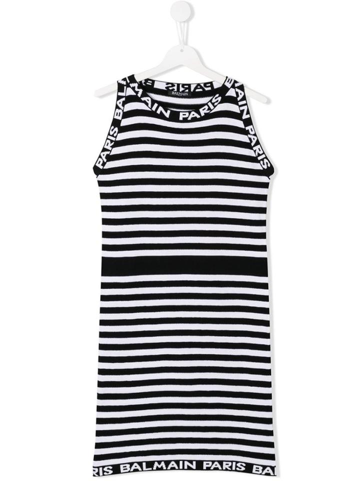 Balmain Kids Teen Striped Knitted Dress - Black