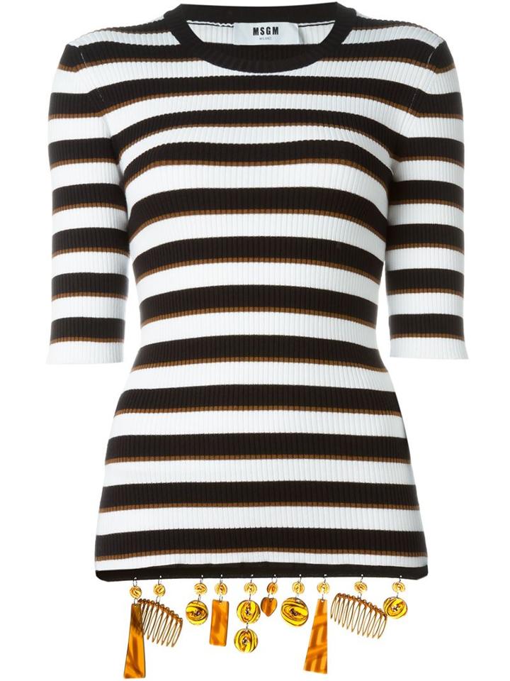 Msgm Embellished Hem Striped Top