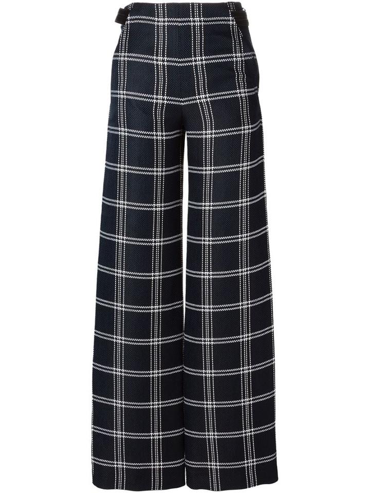 Proenza Schouler Checked Wide Leg Trousers, Women's, Size: 2, Blue, Viscose/hemp/linen/flax/lamb Skin