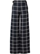 Proenza Schouler Checked Wide Leg Trousers, Women's, Size: 2, Blue, Viscose/hemp/linen/flax/lamb Skin