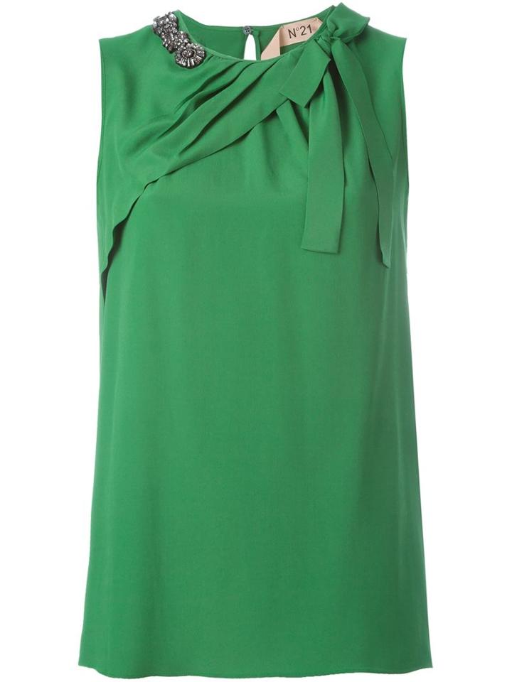 No21 Bow Detail Tank Top, Women's, Size: 38, Green, Acetate/silk/glass/pvc