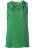 No21 Bow Detail Tank Top, Women's, Size: 38, Green, Acetate/silk/glass/pvc