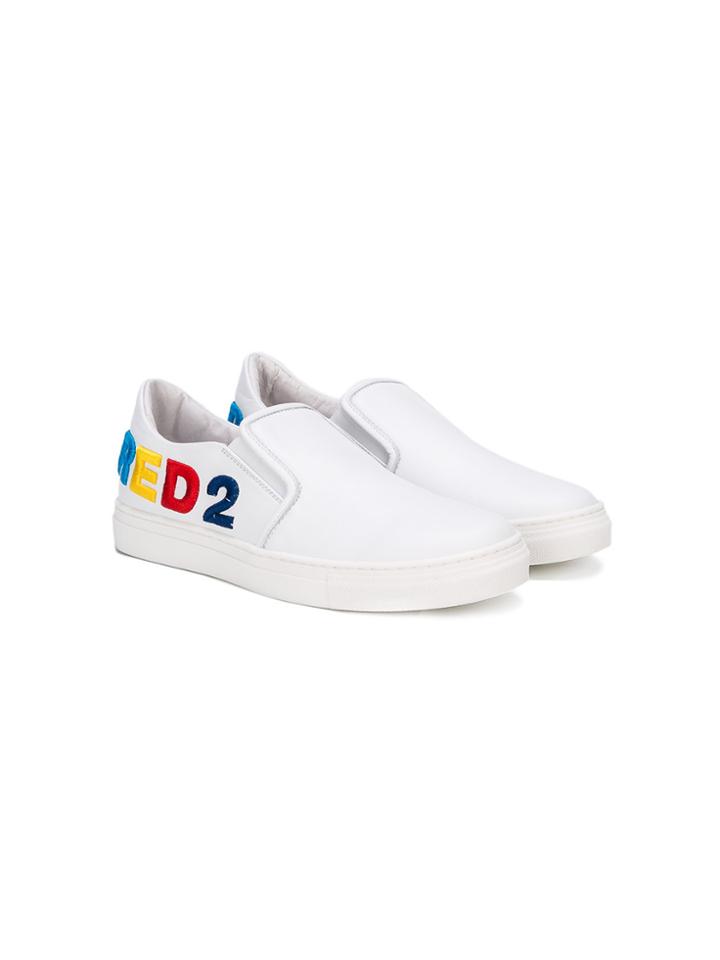 Dsquared2 Kids Logo Embroidered Sneakers - White