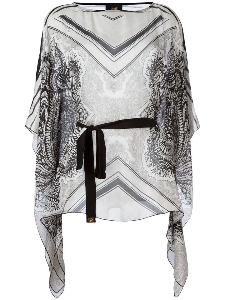 Cavalli Class Waist-tie Patterned Blouse, Women's, Size: 40, Black, Silk