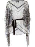 Cavalli Class Waist-tie Patterned Blouse, Women's, Size: 40, Black, Silk