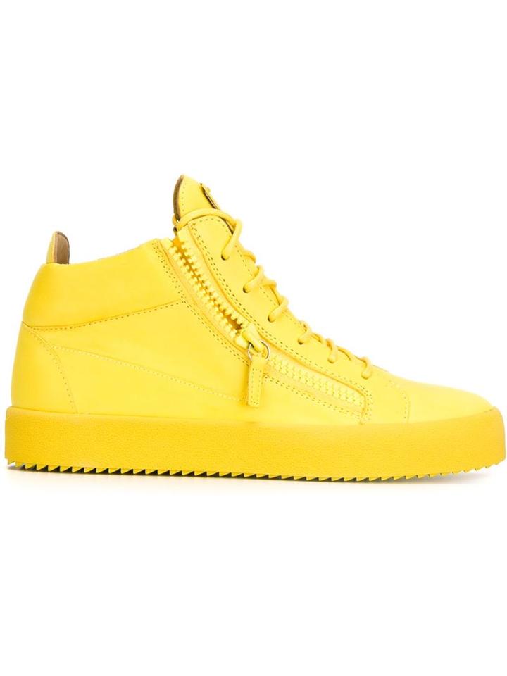 Giuseppe Zanotti Design Kriss Hi-top Sneakers, Men's, Size: 45, Yellow/orange, Leather/rubber