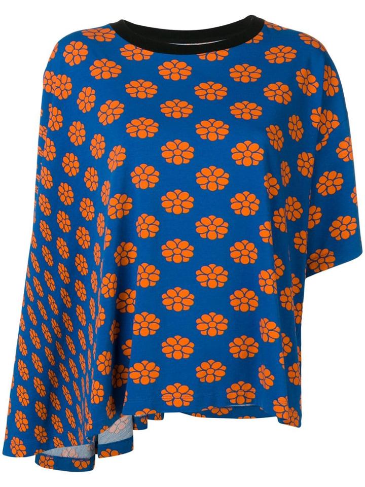 Mm6 Maison Margiela Floral Print Asymmetric T-shirt - Blue