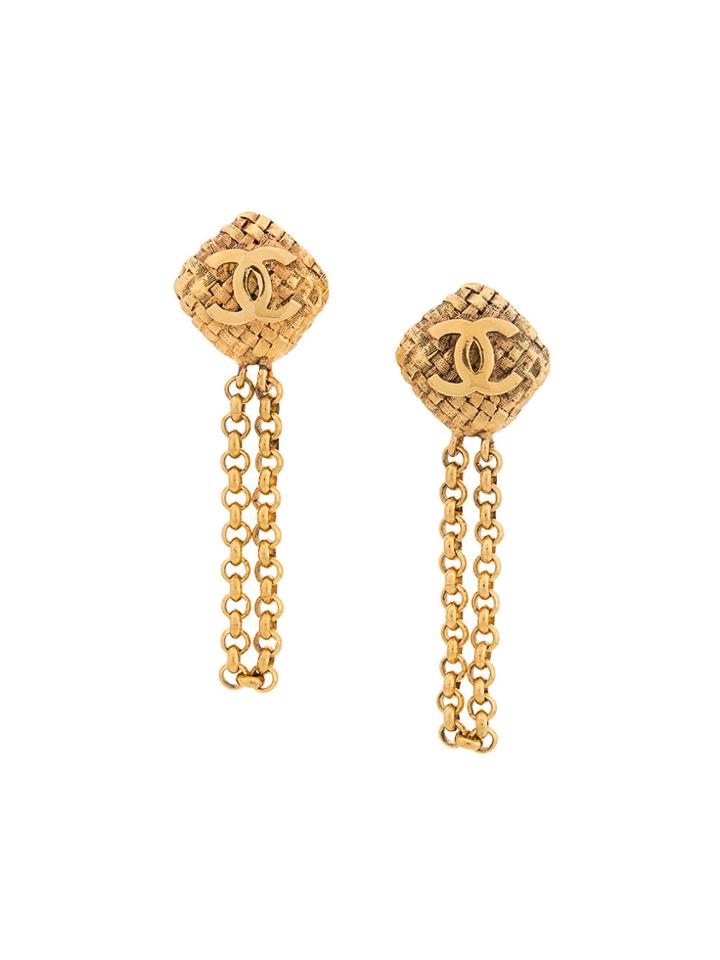 Chanel Vintage Square Tweed Embossed Earrings - Metallic
