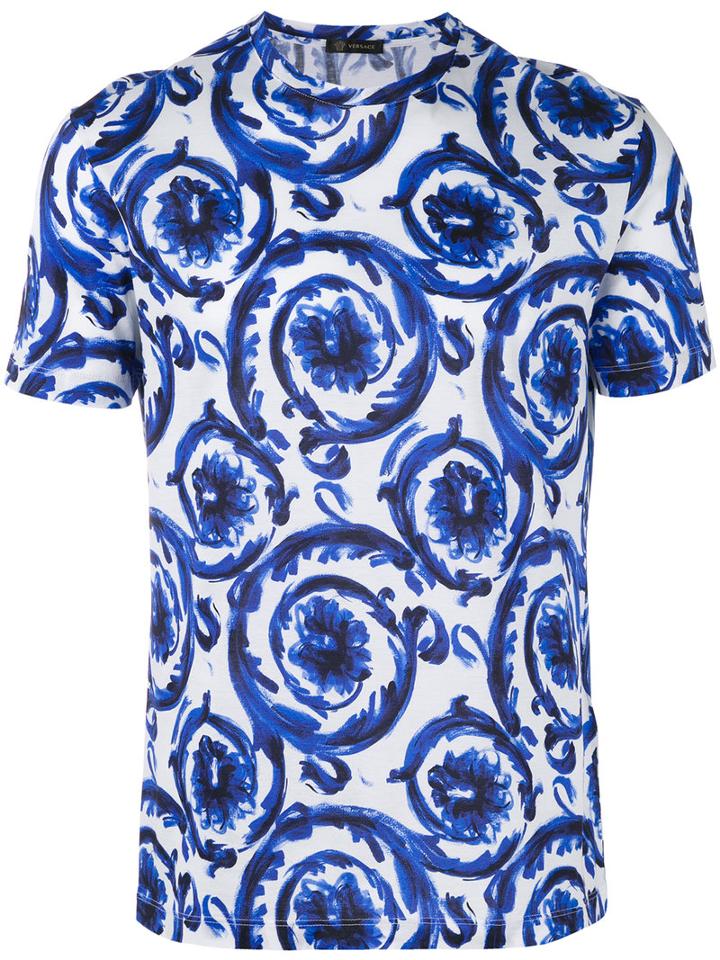 Versace - Watercolour Baroque Print T-shirt - Men - Cotton - Xl, White, Cotton