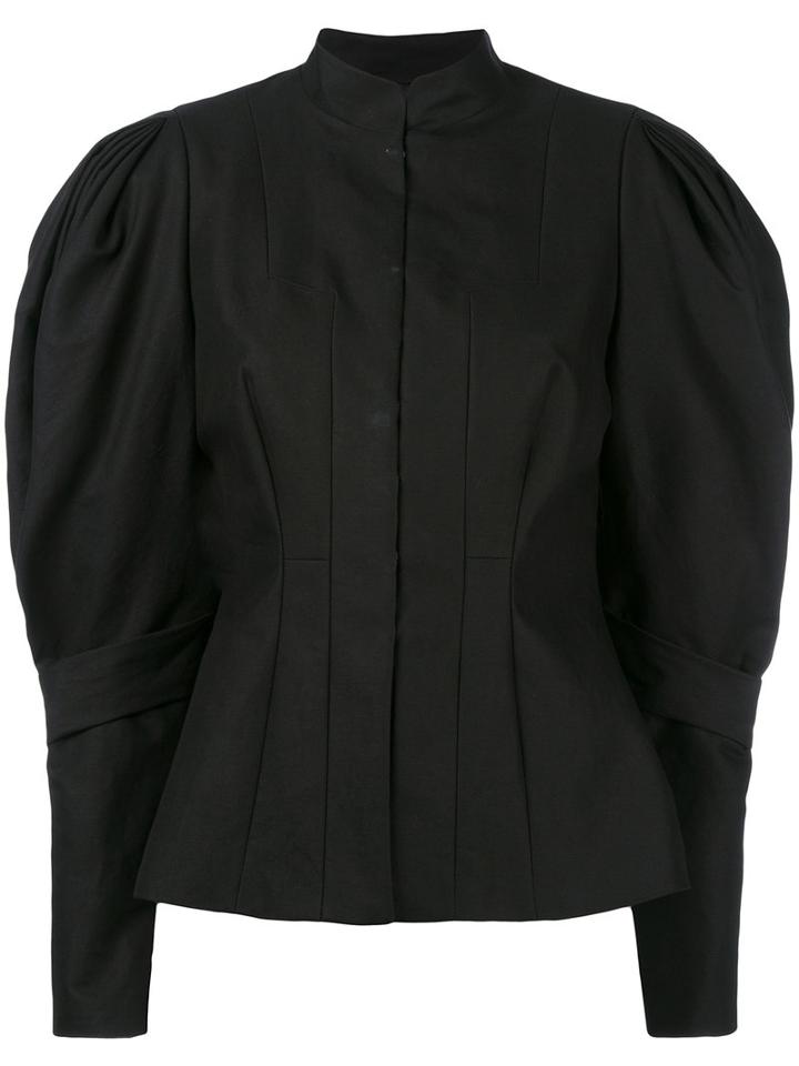 Dries Van Noten Puffed Sleeve Blouse, Women's, Size: 38, Black, Cotton/linen/flax