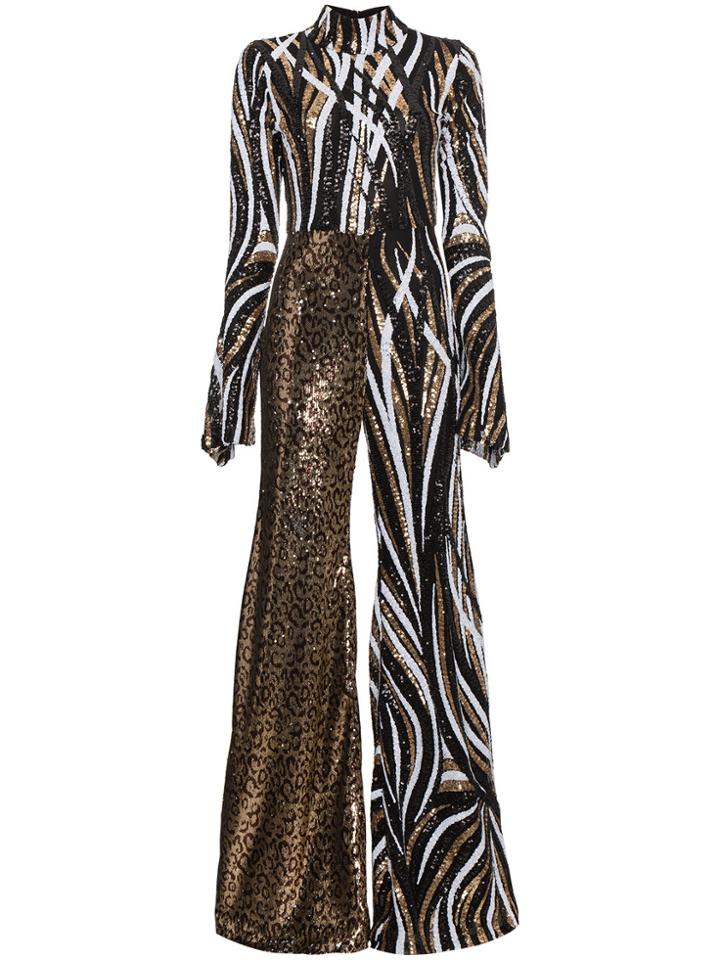Halpern Sequin Embroidered Jumpsuit - Brown