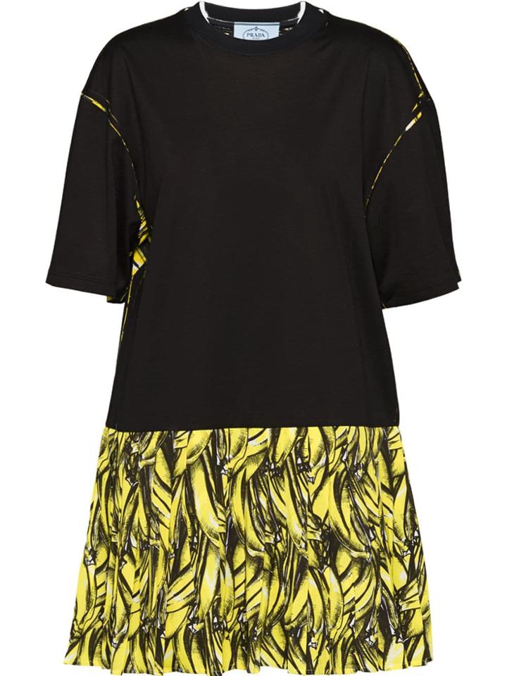 Prada Banana Print Jersey Mini Dress - Black
