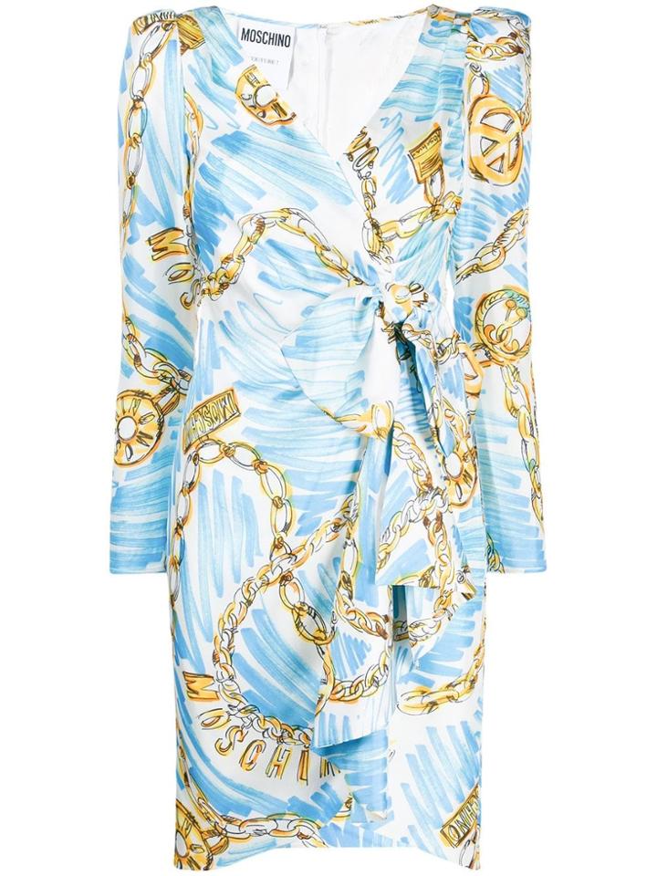 Moschino Chain-print Wrap Dress - Blue