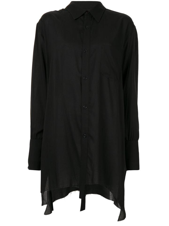 Sulvam Distressed Longline Shirt - Black