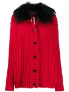 Prada Furry Collar Knitted Cardigan - Red