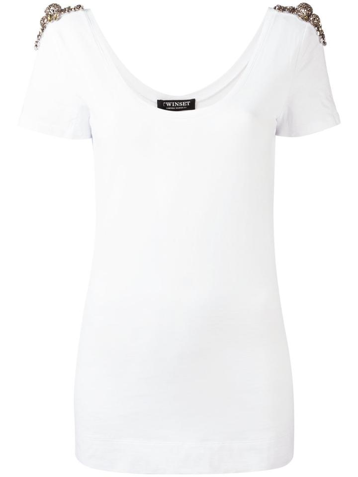 Twin-set Embellished T-shirt, Women's, Size: Xs, White, Cotton
