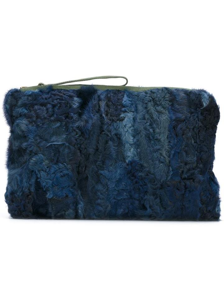 Mr & Mrs Italy Patchwork Clutch, Women's, Blue, Mink Fur/polyester