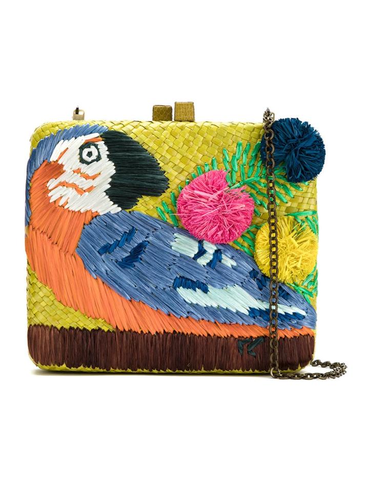 Serpui Embroidered Straw Clutch - Yellow