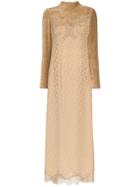 Stella Mccartney High Neck Lace Velvet Silk Blend Dress - Nude &