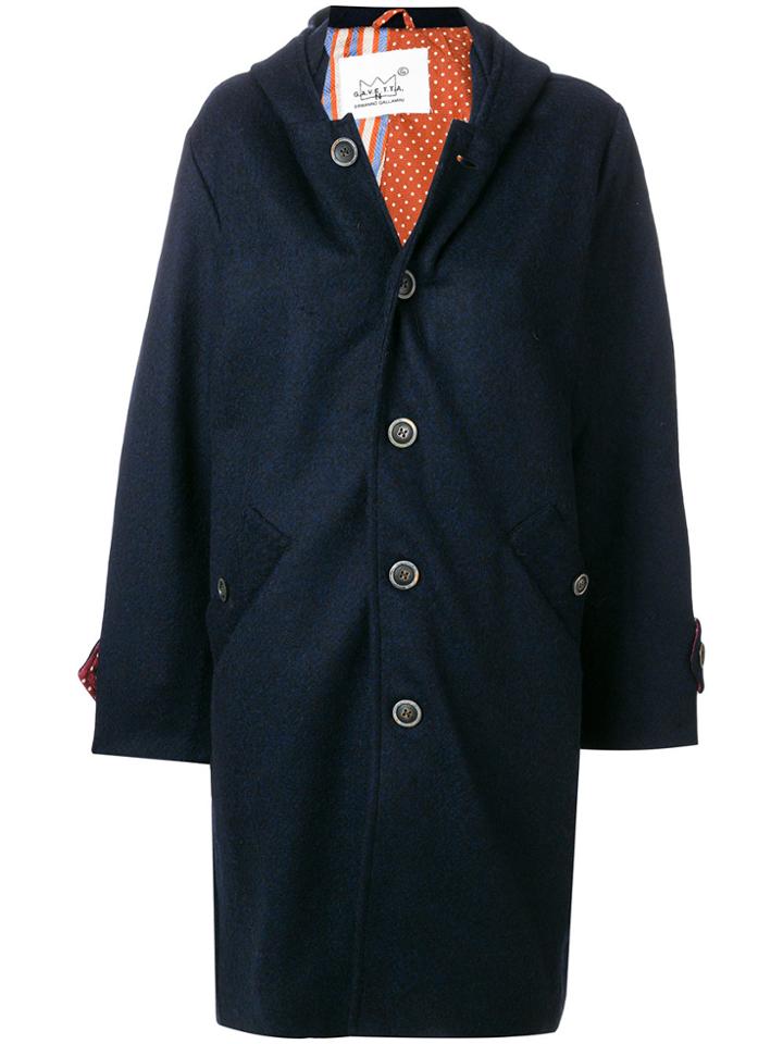Ermanno Gallamini Hooded Buttoned Coat - Blue