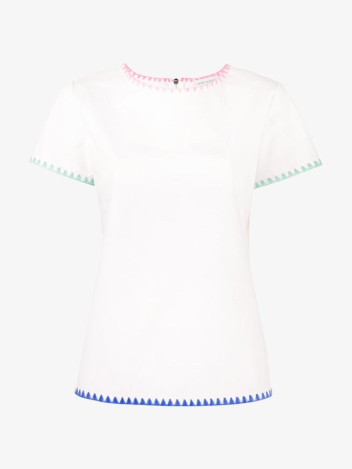 Mira Mikati Blanket Stitch Top, Women's, Size: 40, White, Cotton/acrylic/wool