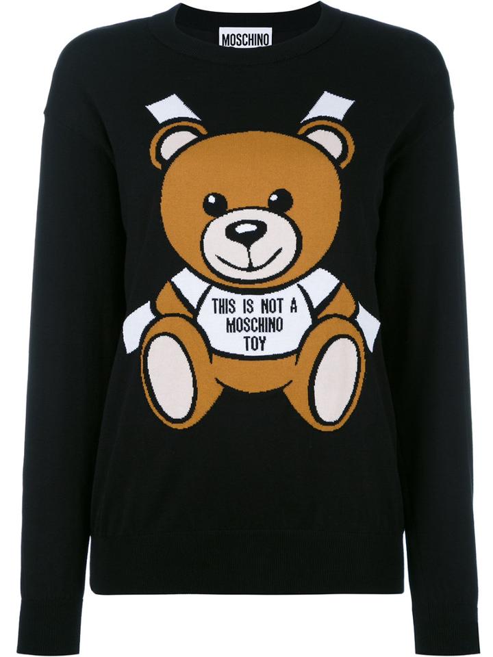 Moschino Toy Bear Paper Cut Out Intarsia Jumper, Women's, Size: Medium, Black, Cotton